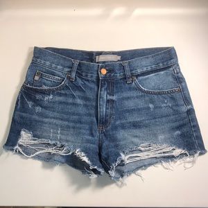 Dark Wash Distressed Denim Shorts